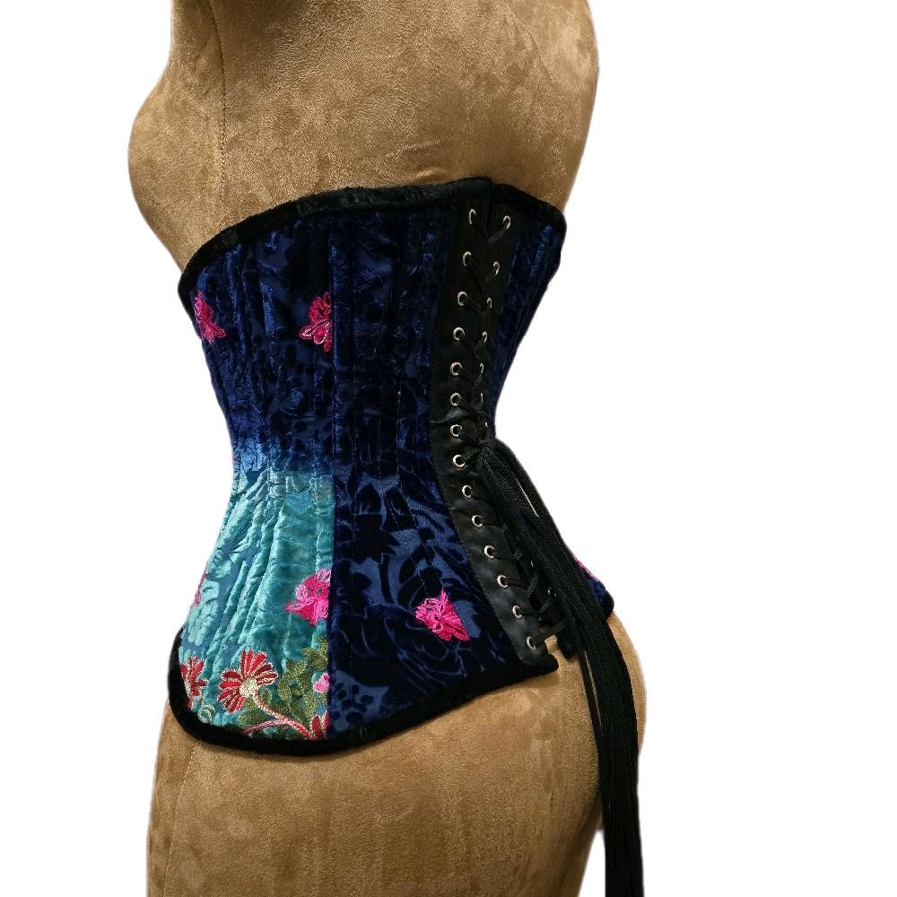 Velvet Ombre Floral Embroidered Corset | 24" Waist Goal | 12" Length