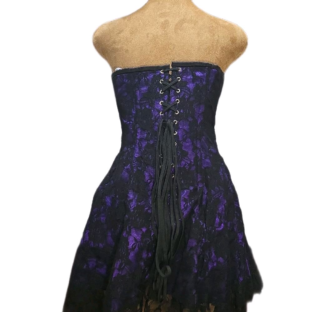 Overbust Corset Dress– Purple Satin/Black Rose Mesh Overlay | 36" Waist Goal, 12.5" Length