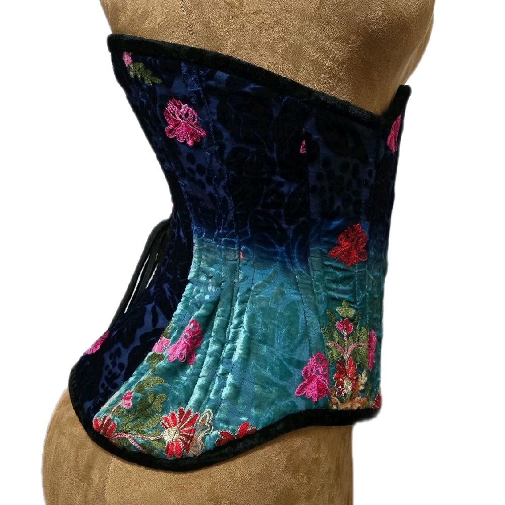 Velvet Ombre Floral Embroidered Corset | 24" Waist Goal | 12" Length