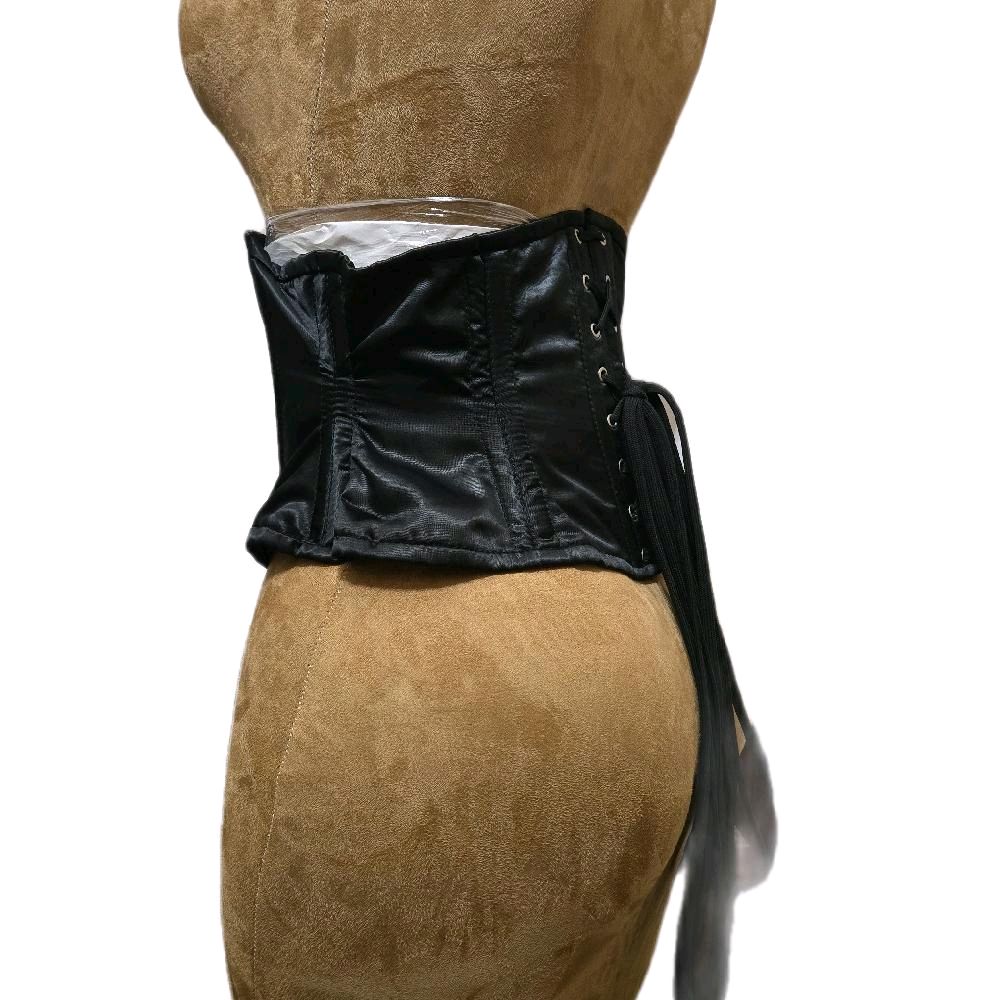 Black Satin Zipper Corset – 28" Waist Goal | 9in length Sleek & Edgy Waspie Belt
