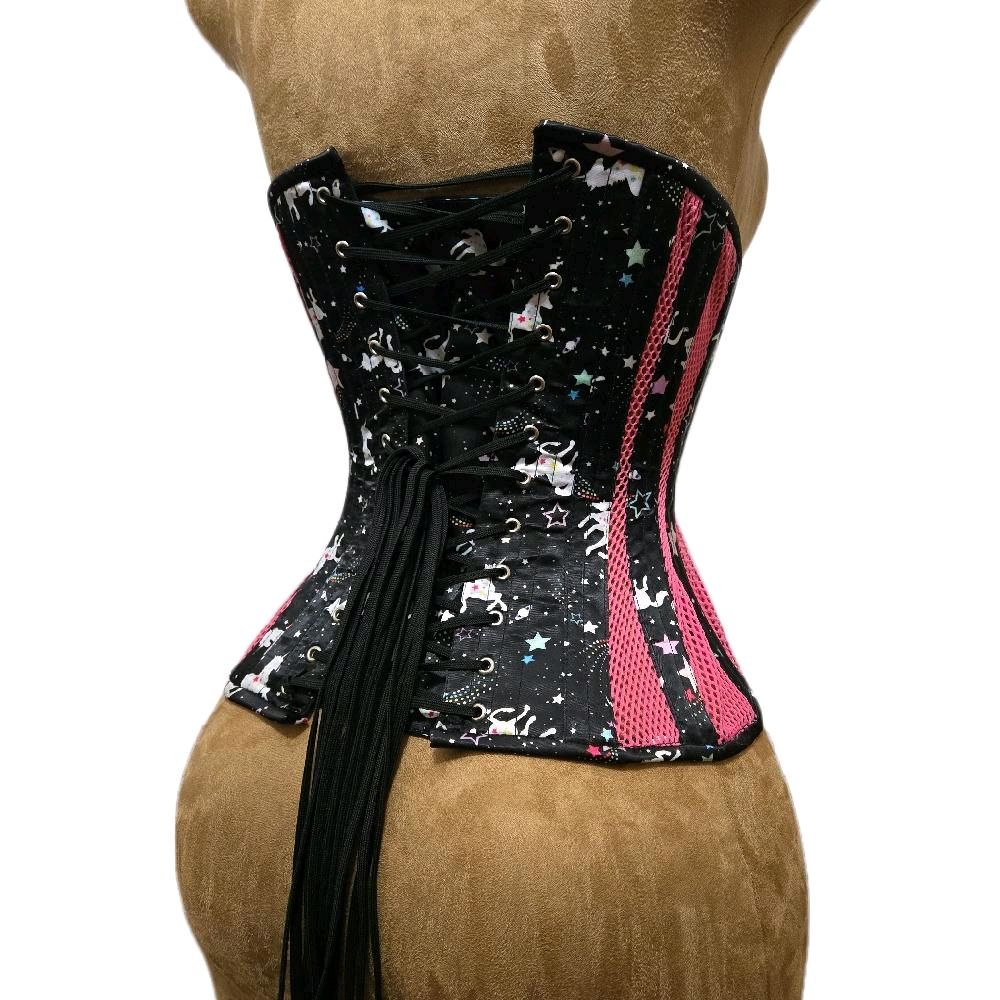 Unicorn Print Corset with Pink Mesh | 11" Length | 22" Waist Goal Shapewear