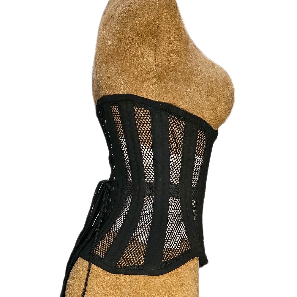 26 Inch Waist Goal Black Cotton & Mesh Corset – 12-Inch Length| Signature Shape CC-700