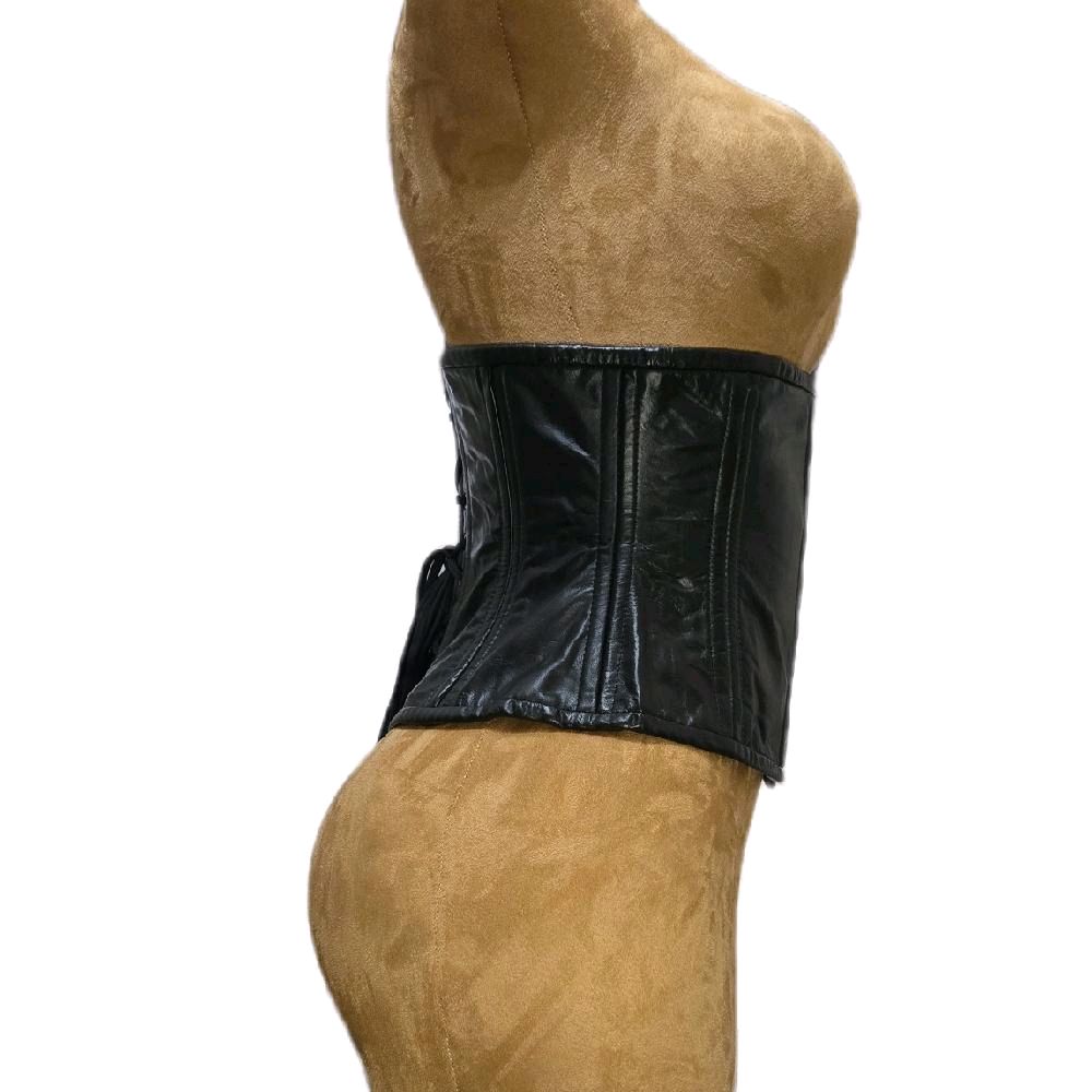 26-inch waist goal | 10-inch length | Black leather corset