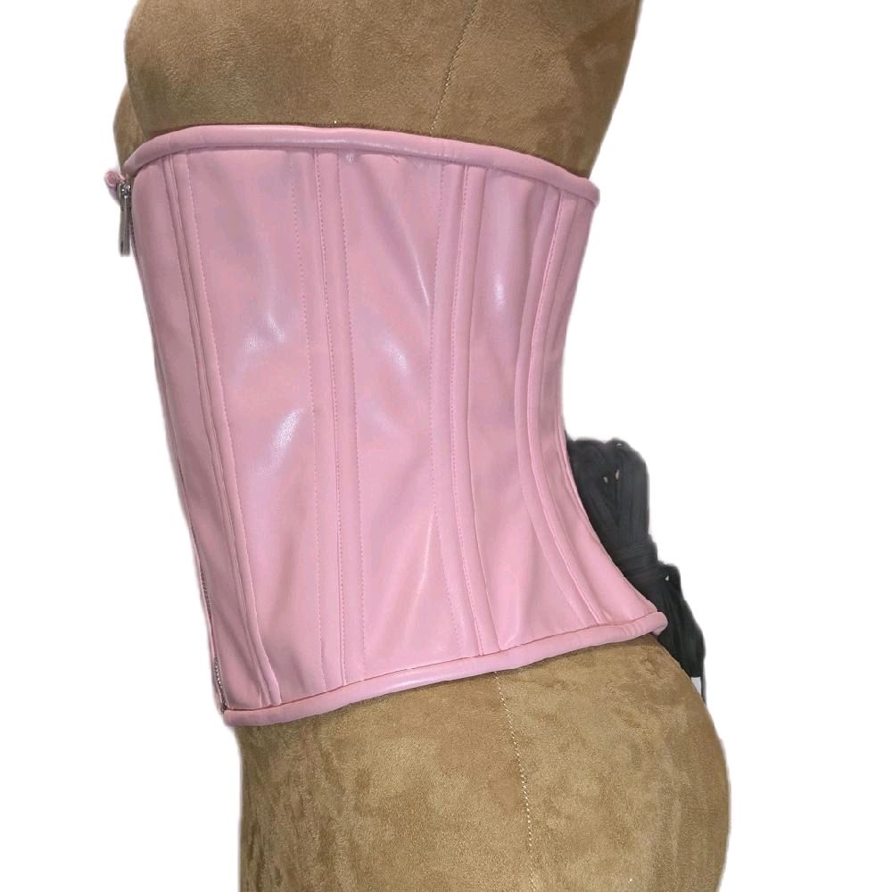 Light Pink Leather Zip Corset 28-Inch Waist Goal 12½-Inch Length