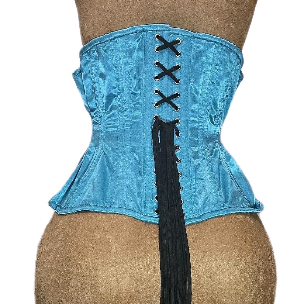 Blue Teal Satin 26-Inch Waist Goal 10-Inch Length Corset