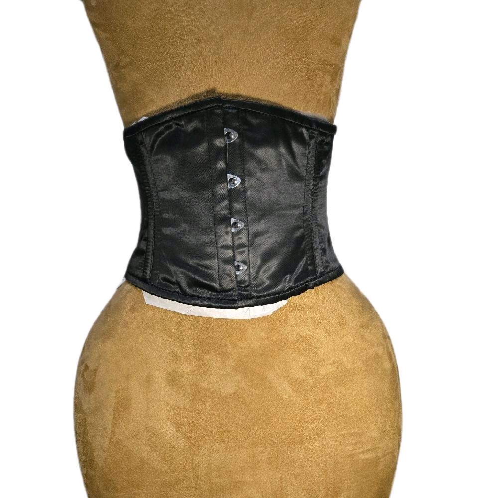 24 Waist Goal| 8in Length| Black Satin Waist Training Corset Waspie Belt