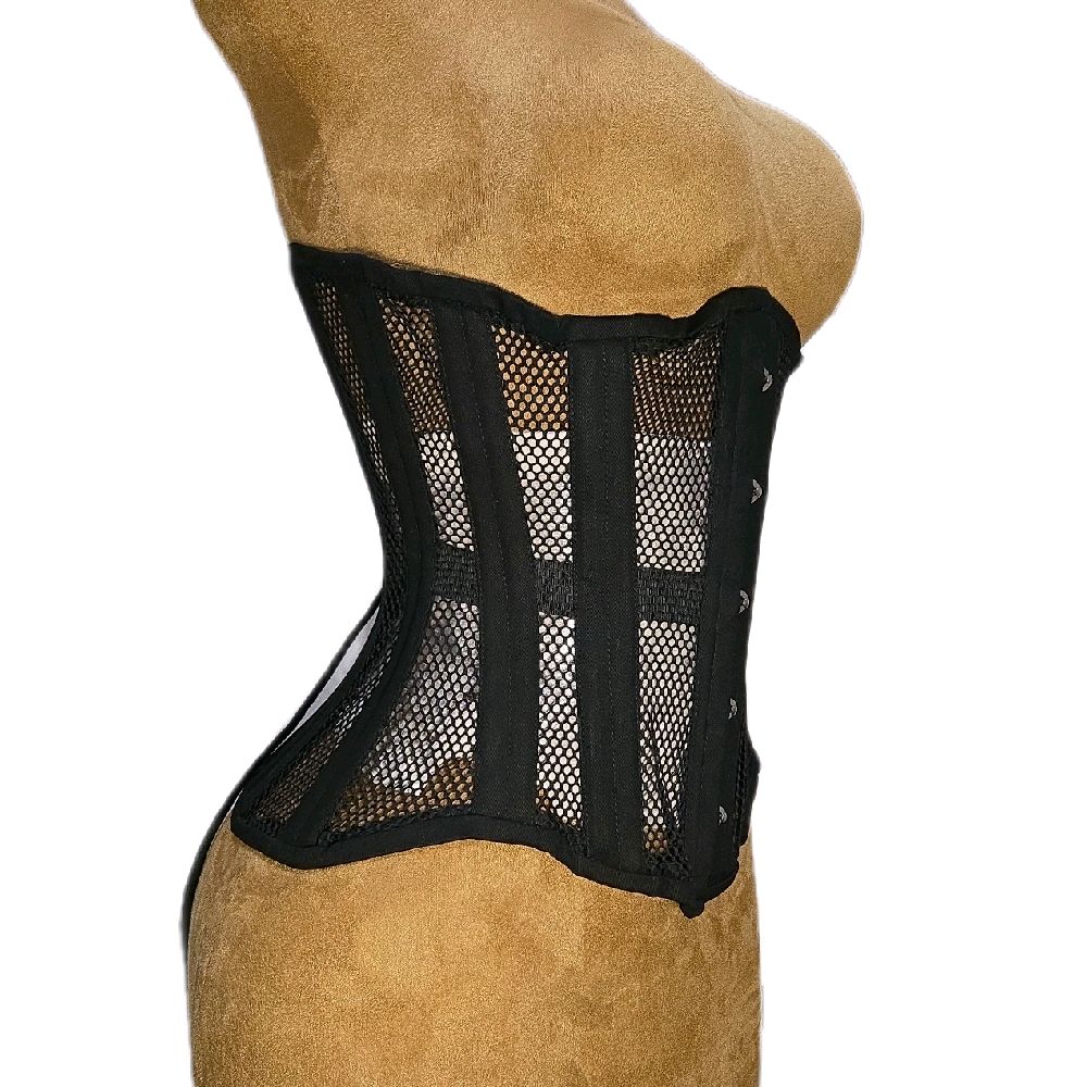 26 Inch Waist Goal Black Cotton & Mesh Corset – 12-Inch Length| Signature Shape CC-700