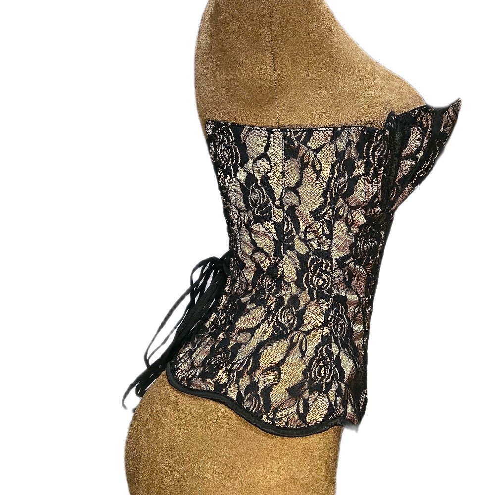 22" Waist Goal| 16" Length Overbust Beige Satin Lace Corset