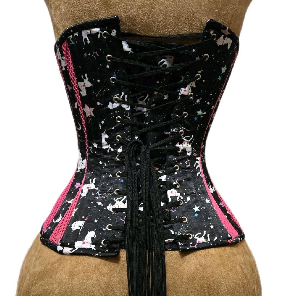 Unicorn Print Corset with Pink Mesh | 11" Length | 22" Waist Goal Shapewear