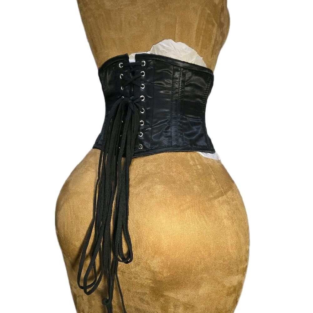 24 Waist Goal| 8in Length| Black Satin Waist Training Corset Waspie Belt