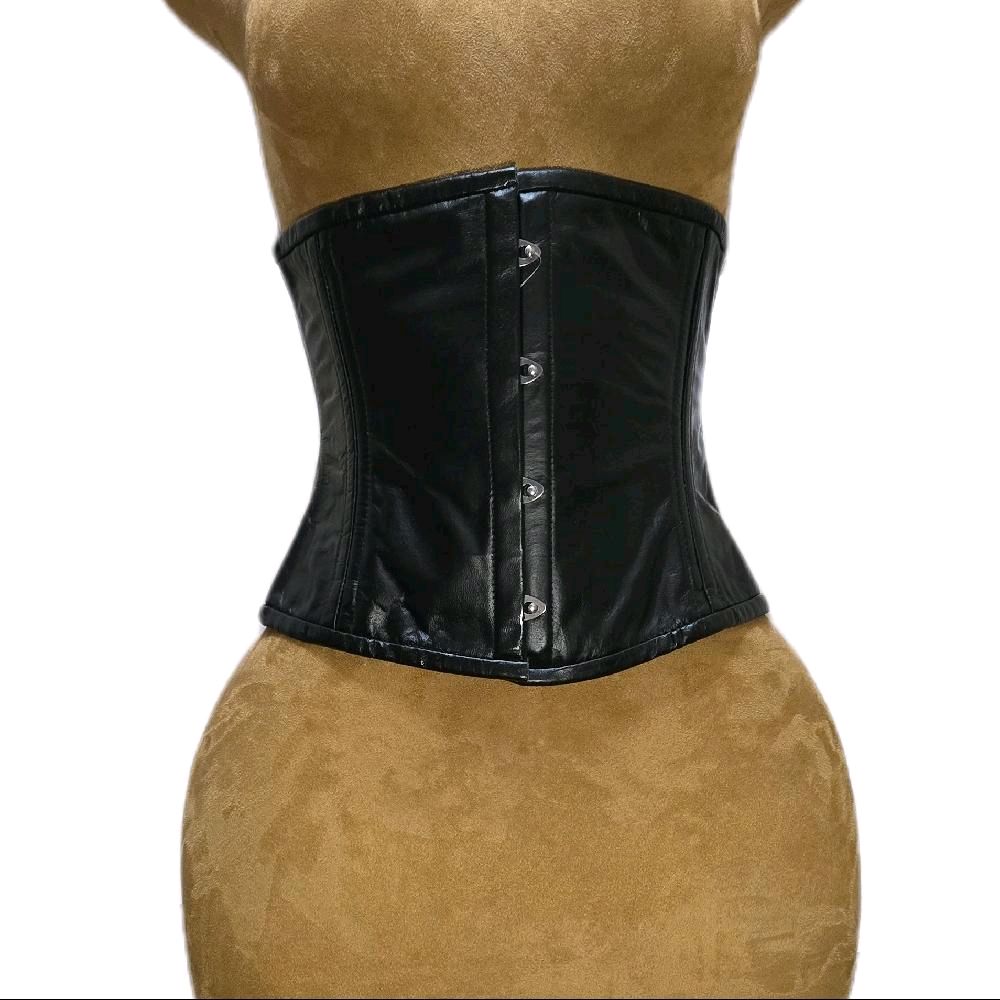 26-inch waist goal | 10-inch length | Black leather corset