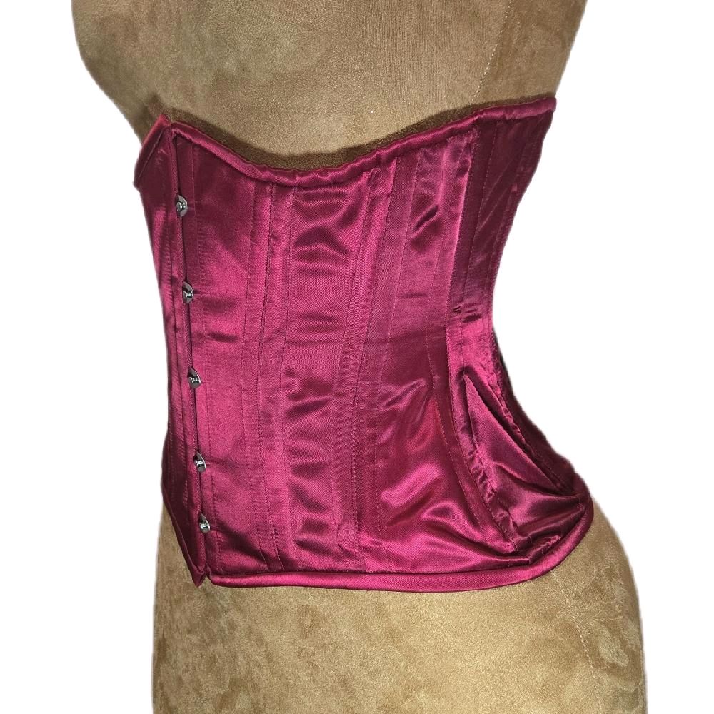 Maroon Wine-Color Satin Waist Training Corset – 26" Waist Goal, 11" Length