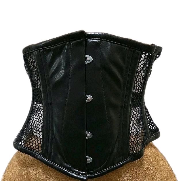 Black Leather & Mesh Corset with Spoonbusk – 26″ Waist Goal, 9.5″