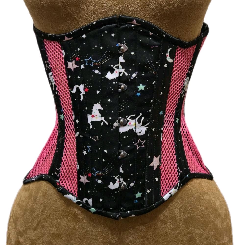 Unicorn Print Corset with Pink Mesh | 11" Length | 22" Waist Goal Shapewear