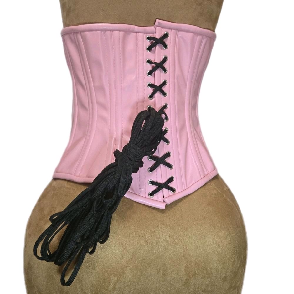 Light Pink Leather Zip Corset 28-Inch Waist Goal 12½-Inch Length