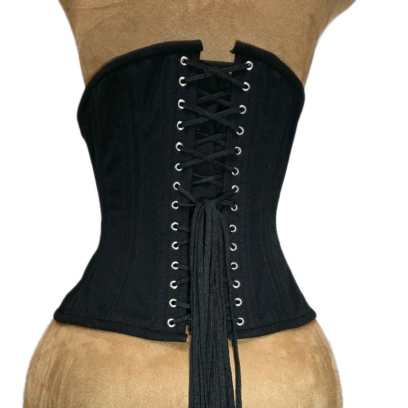 Black Cotton Waist Training Corset – 26″ Waist Goal, 13″ Length