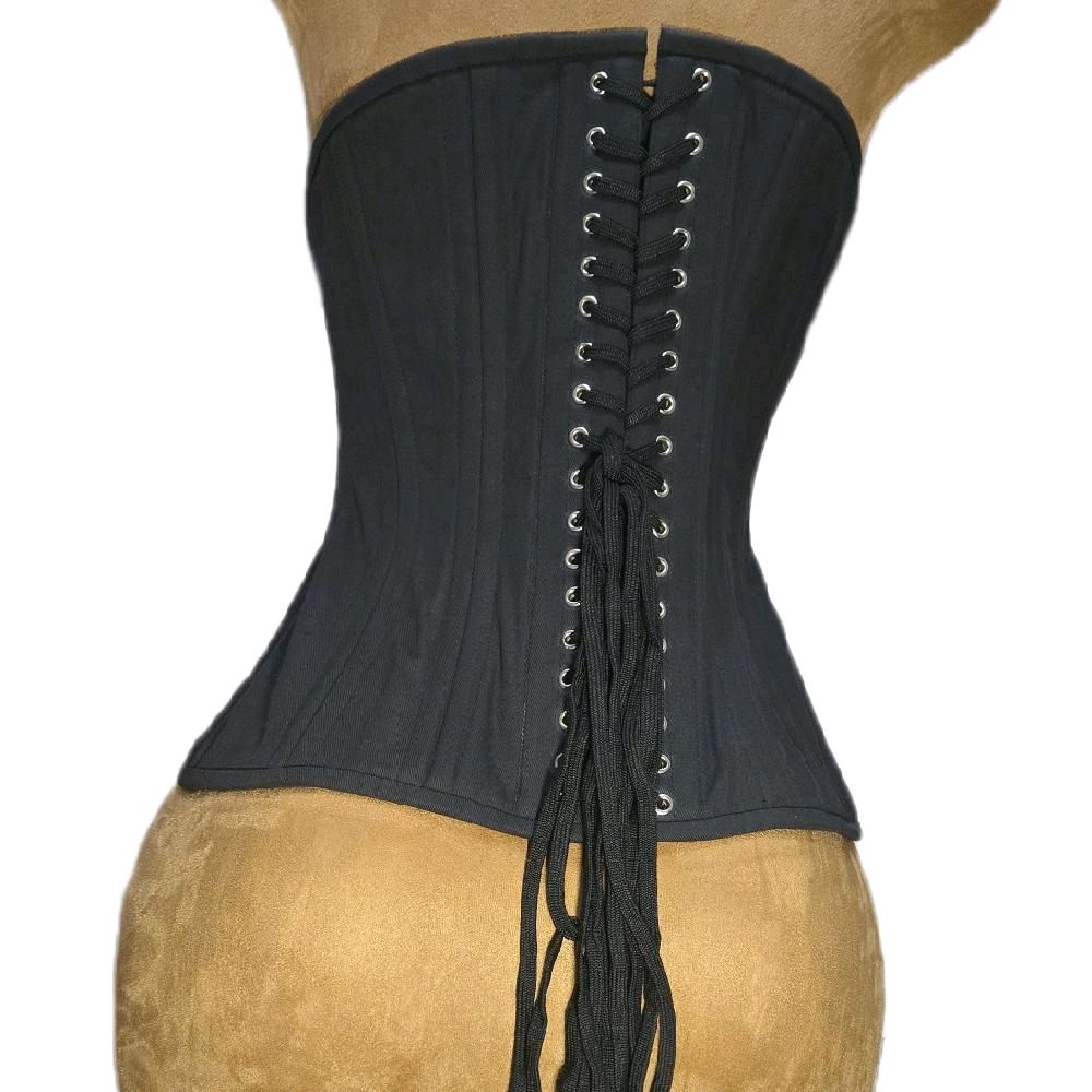 28 Waist Goal | 12.5" Length | Black Cotton Waist Training Corset