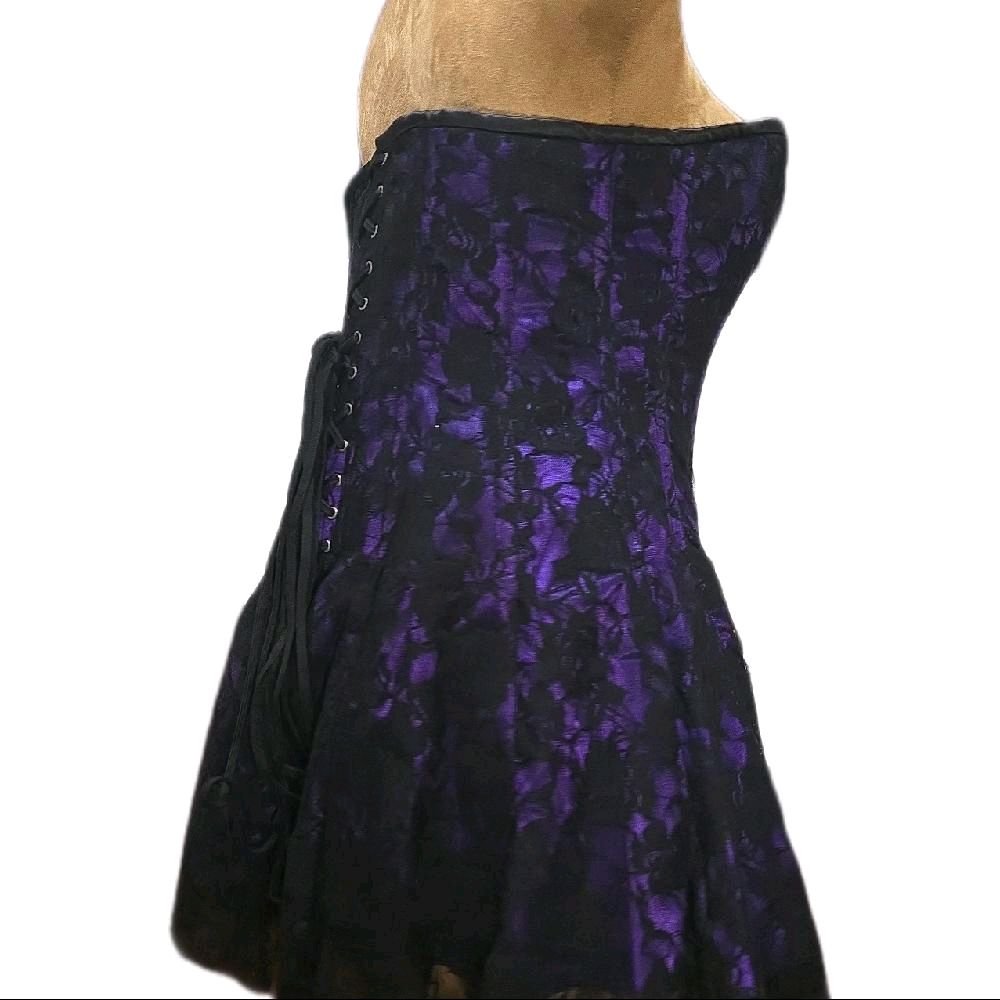 Overbust Corset Dress– Purple Satin/Black Rose Mesh Overlay | 36" Waist Goal, 12.5" Length