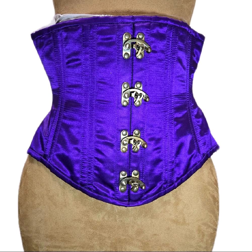 Purple Satin Waist Training Corset with Antique Swing Clasp – 32" Waist Goal, 12" Length