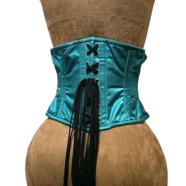 Teal Satin Corset – 28" Waist Goal | 9" Length Waspie Belt