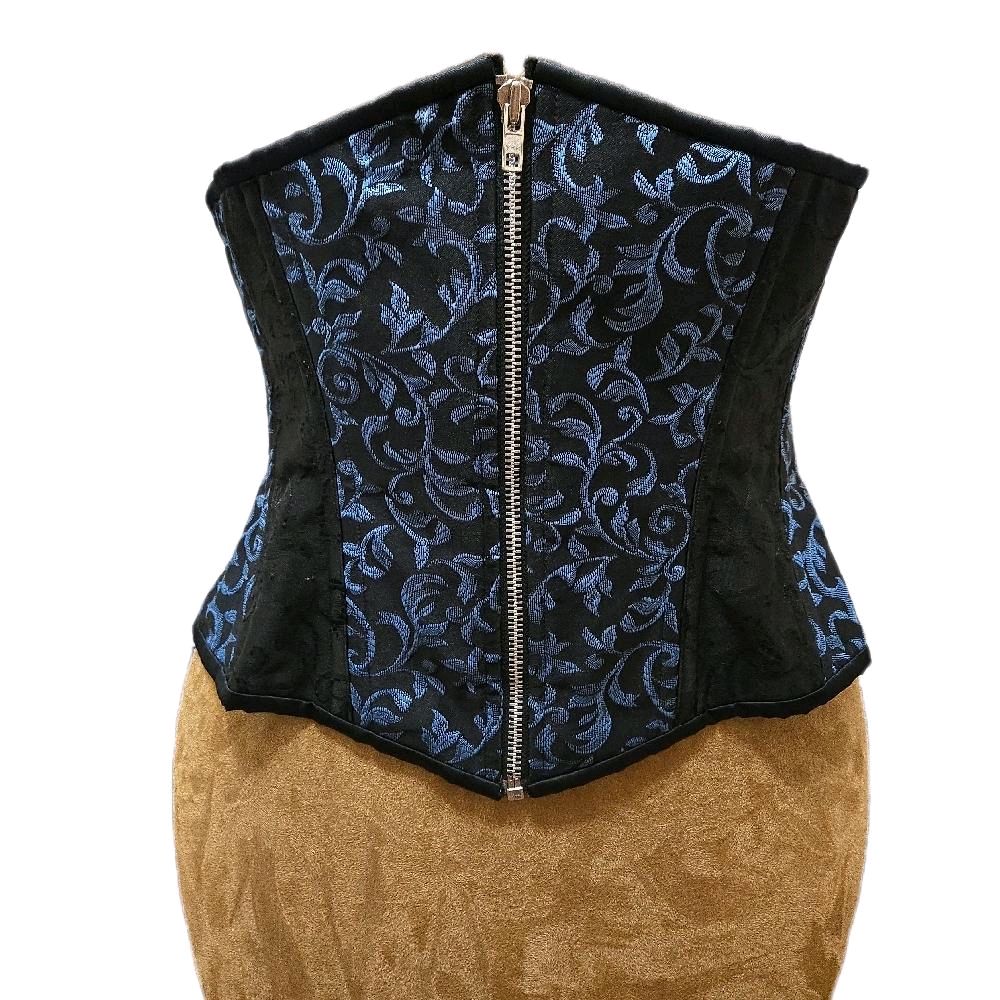Light Blue & Black Brocade Zipper Corset – 36” Waist Goal, 13” Length |