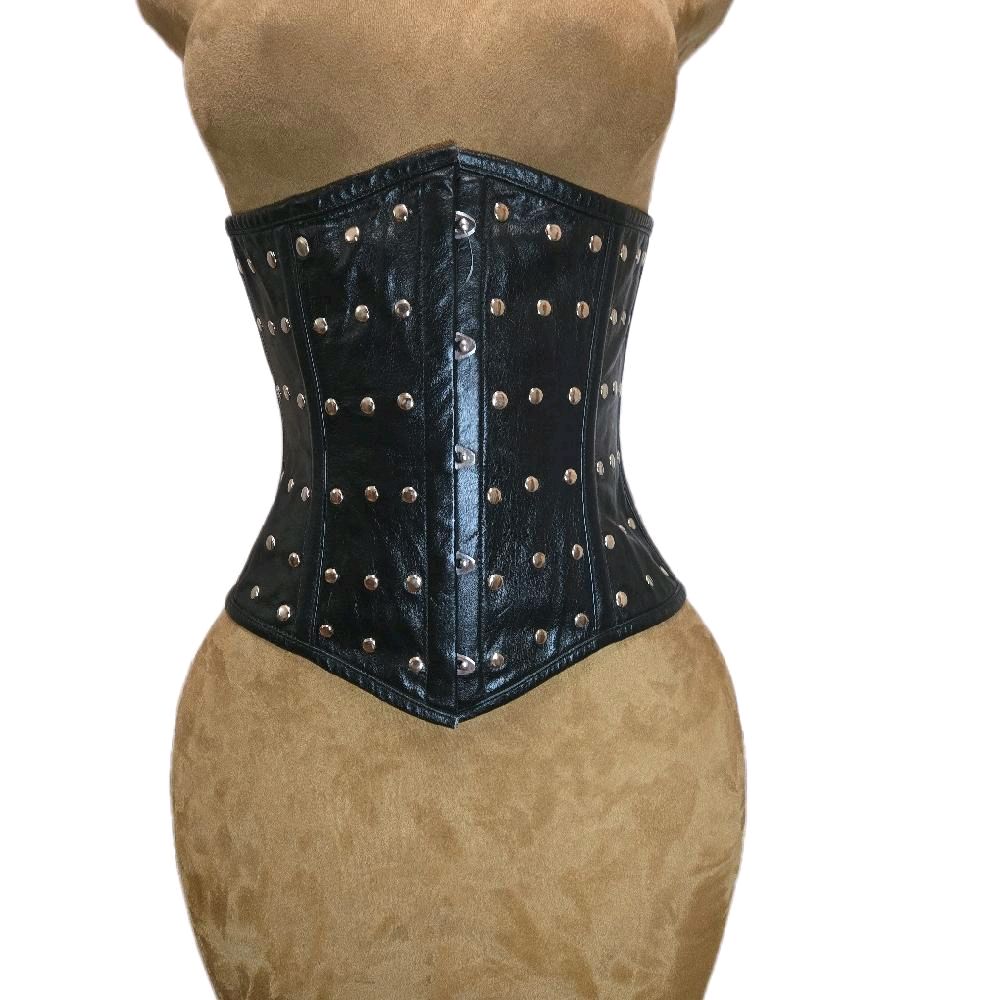 Studded Black Leather Corset – 22" Waist Goal | 12.5” Length 🖤✨