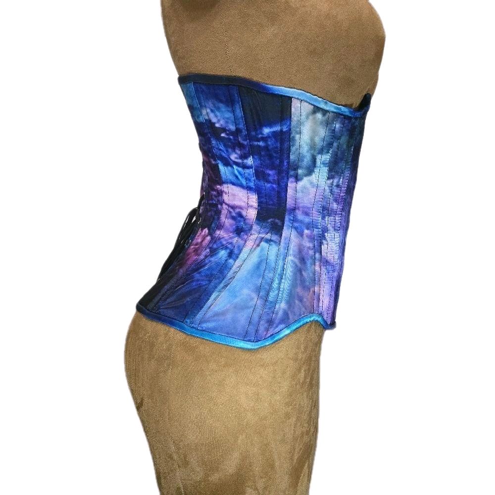 Blue Green Purple Galaxy Waist Training Corset – 24-Inch Waist Goal, 13-Inch Length