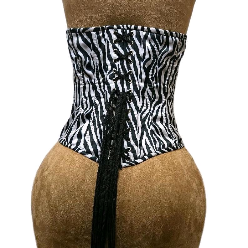 Zebra Print Satin Corset – 28-Inch Waist, 12.5″ Length
