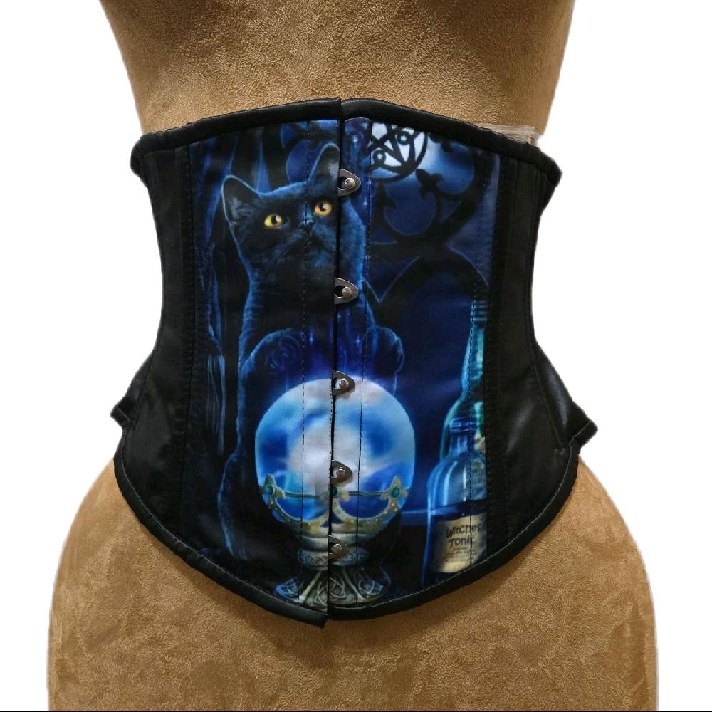 Whimsical Spooky Cat & Crystal Ball Corset – 26 Waist | 11 Length