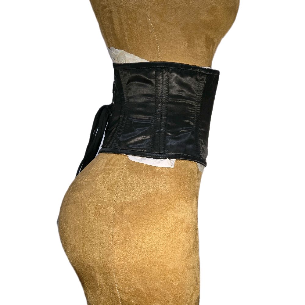 24 Waist Goal| 8in Length| Black Satin Waist Training Corset Waspie Belt