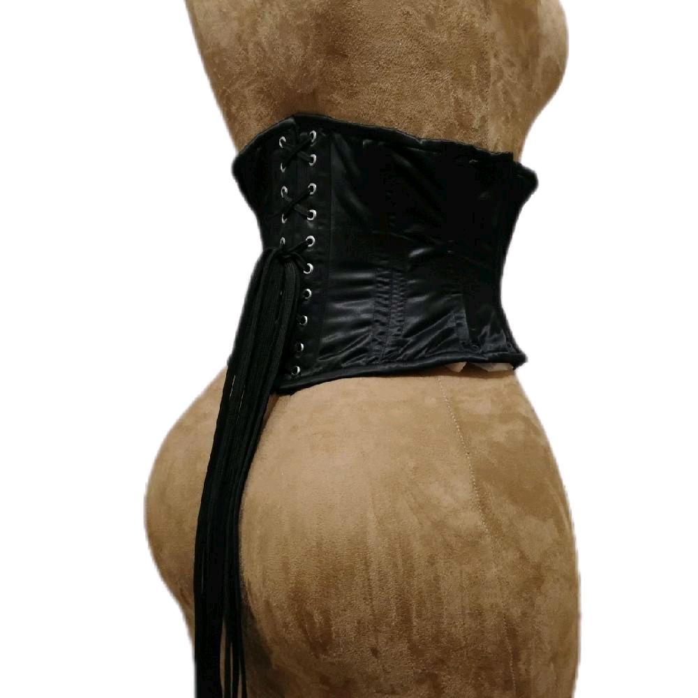 Black Satin Waist Training Corset | 26" Waist Goal | 9.5" Length | Steel Boned