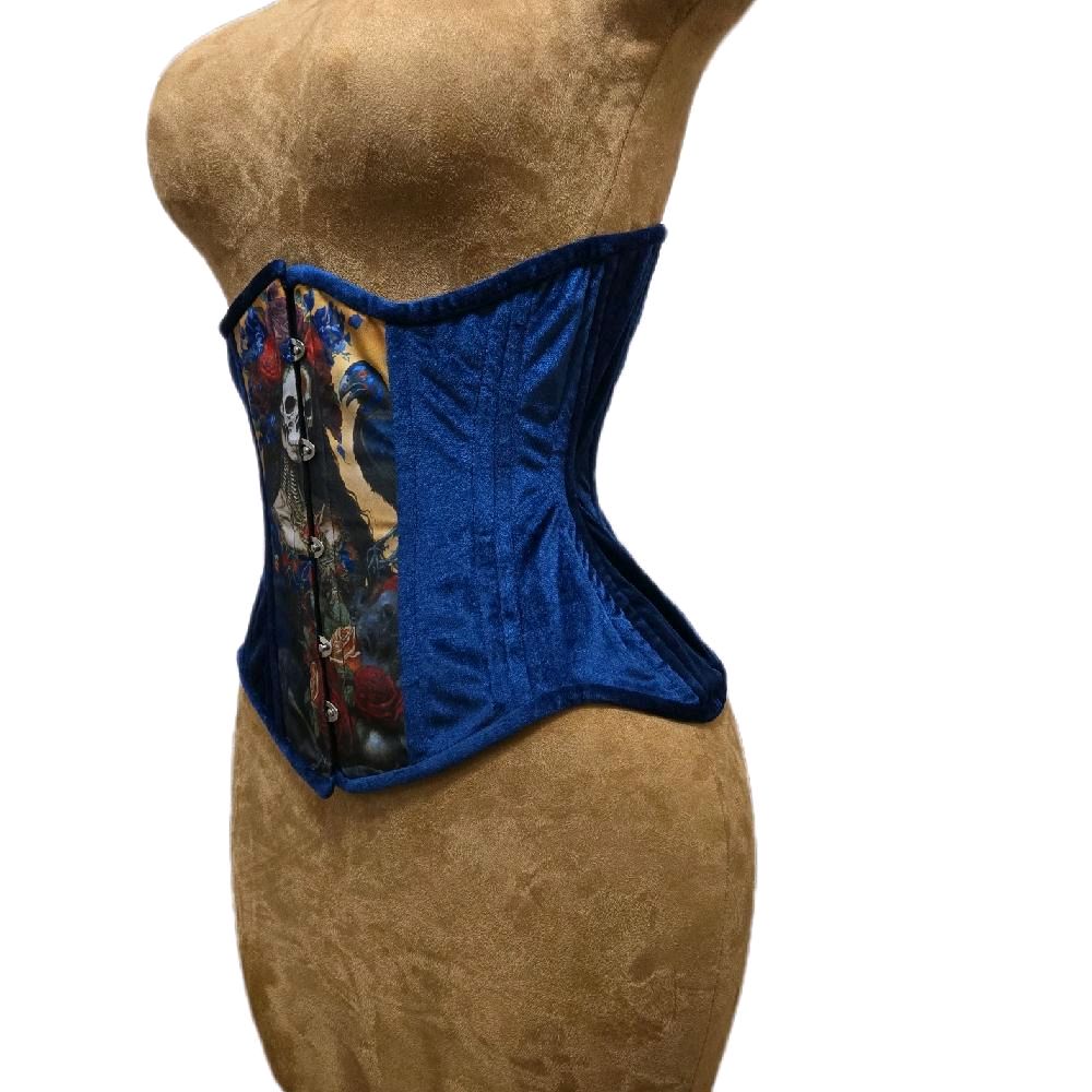 Blue Velvet Santa Muerte Corset | 24" Waist Goal | 12" length