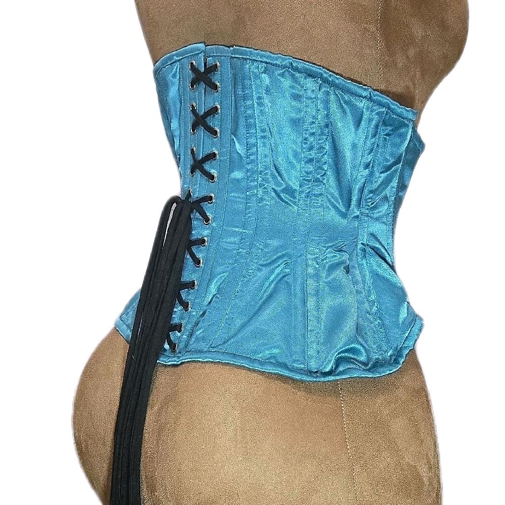 Blue Teal Satin 26-Inch Waist Goal 10-Inch Length Corset
