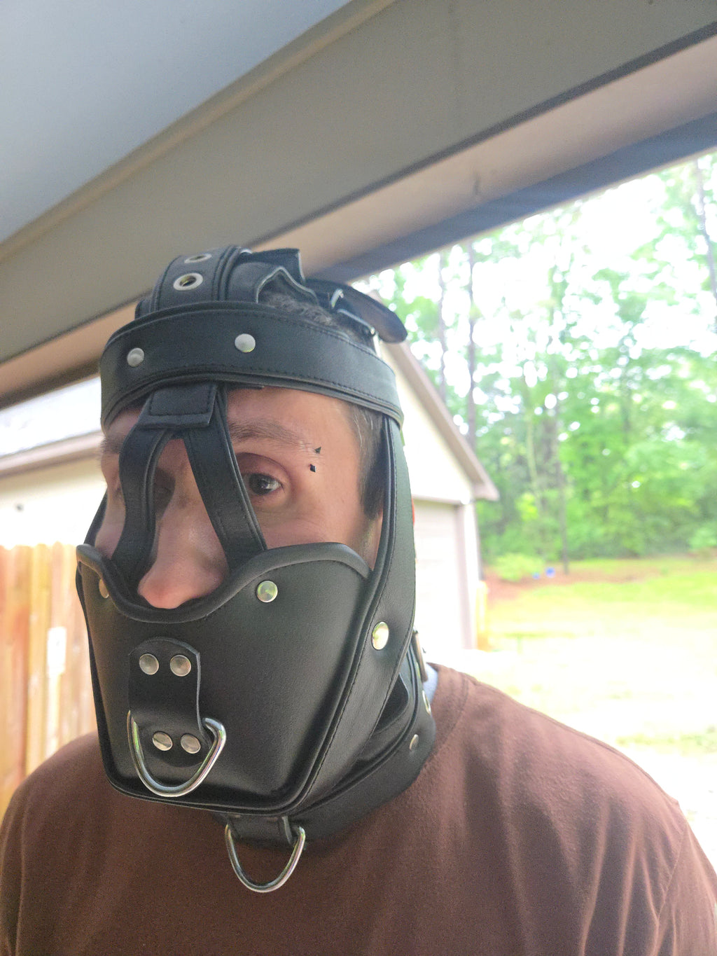 Adjustable Genuine Leather Muzzle Mask – Lockable D-Ring Design- Ready to ship