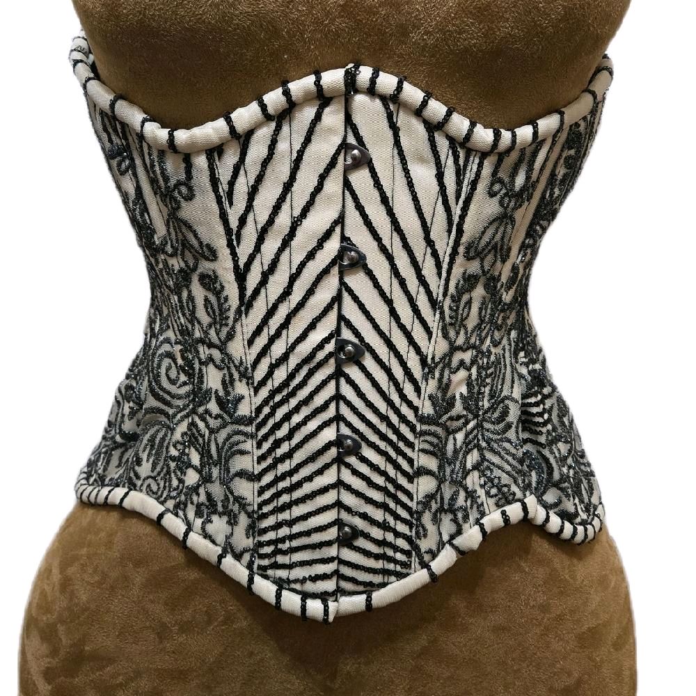 Luxury Sparkle Corset – Black & Cream Beading, 20”