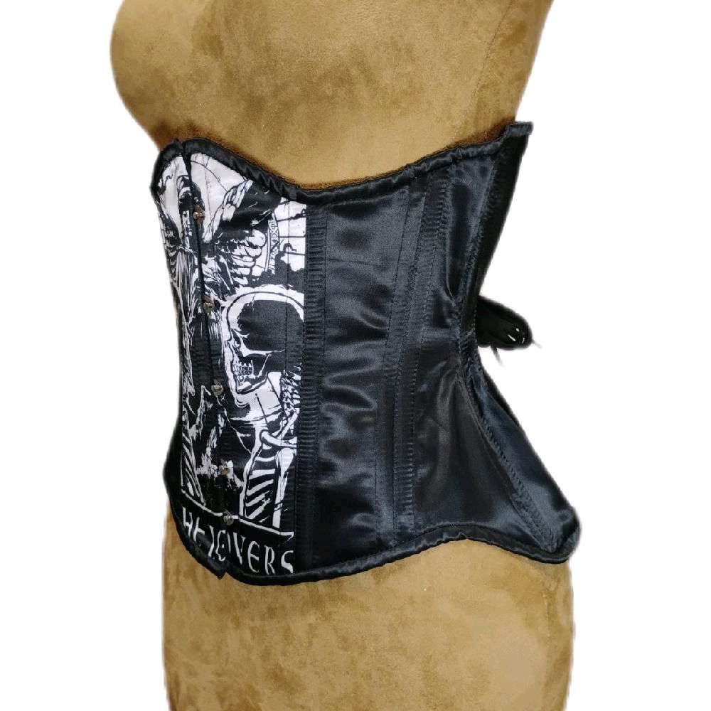 Lover’s Tarot Corset | Black & White | Steel-Boned Waist Training | 30″ Waist Goal | 12.5″ Length