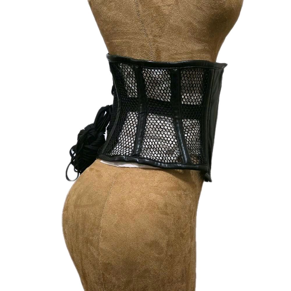 Black Leather & Mesh Corset with Spoonbusk – 26″ Waist Goal, 9.5″
