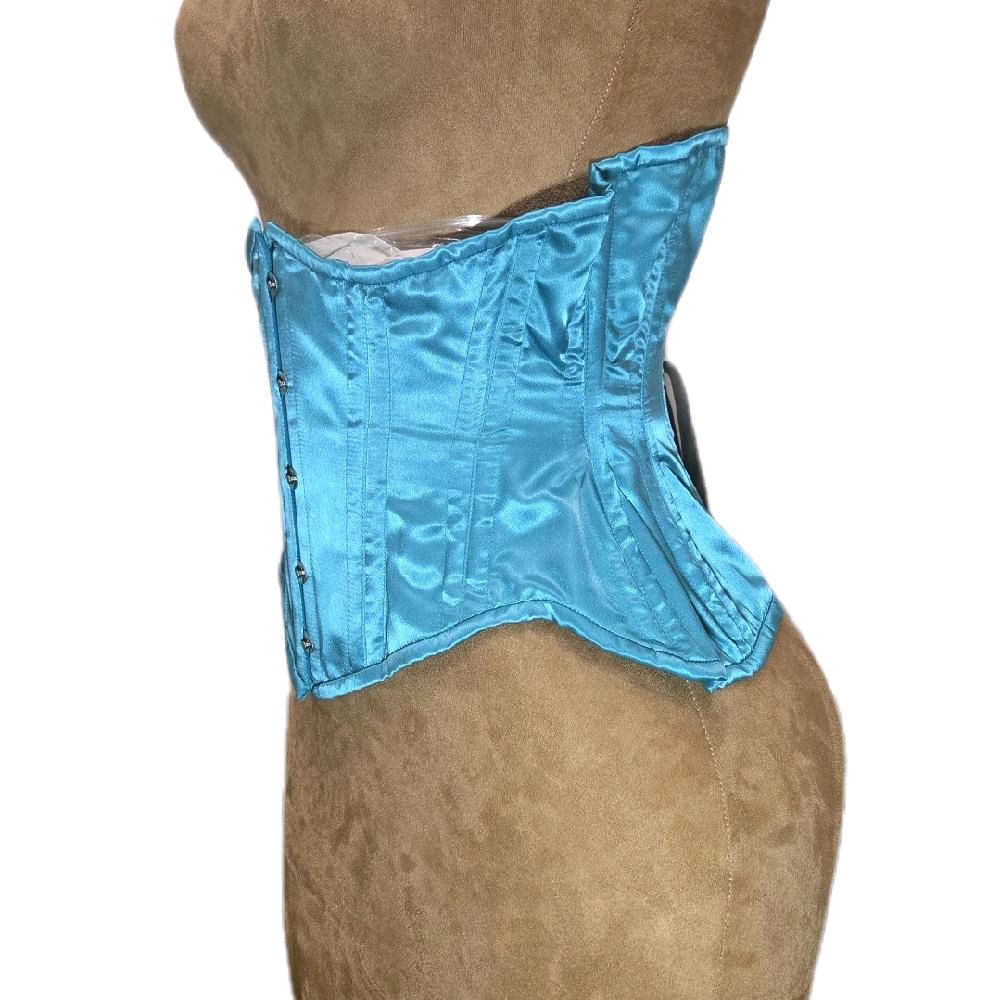 Blue Teal Satin 26-Inch Waist Goal 10-Inch Length Corset