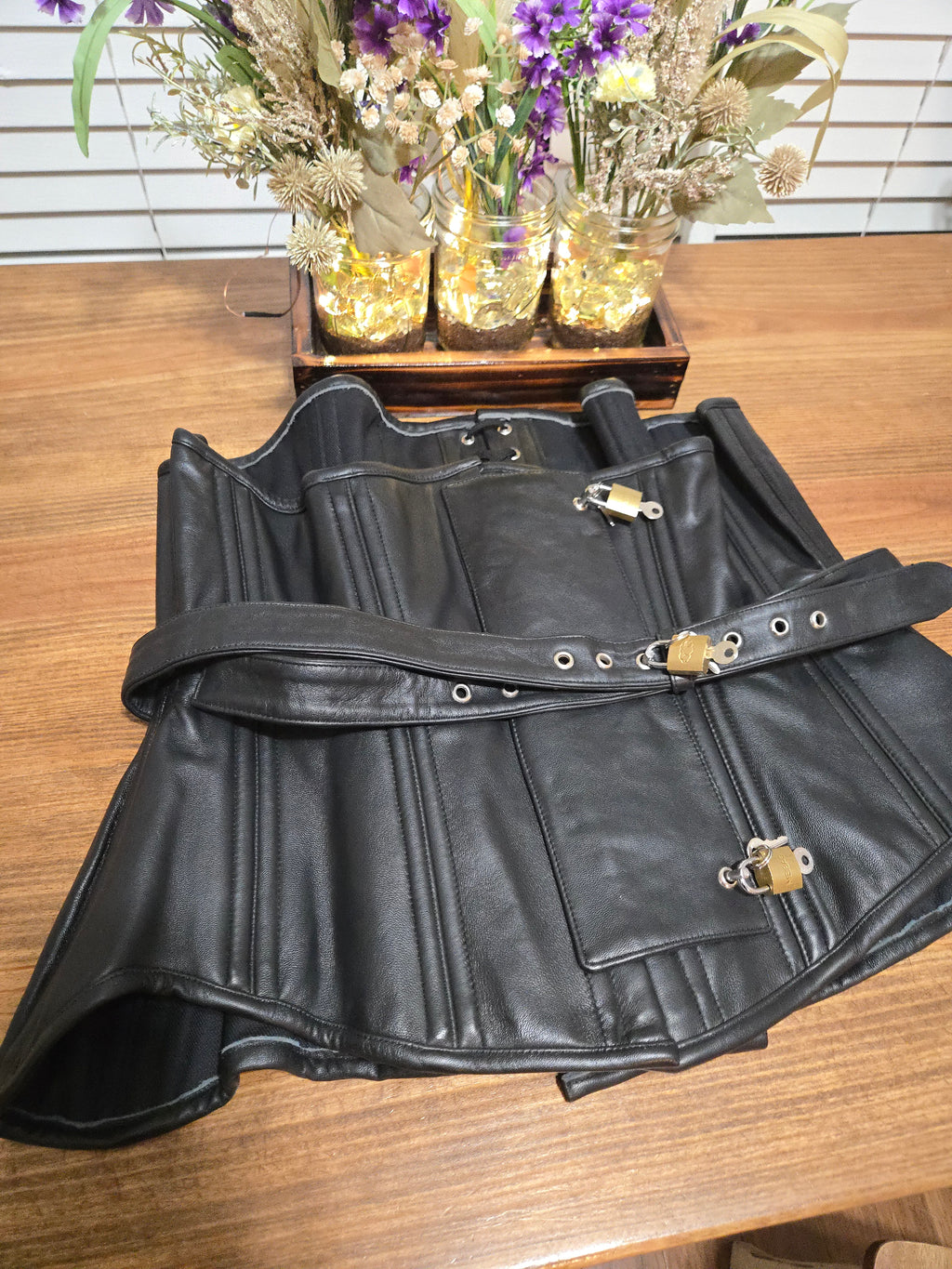 Genuine Leather Lockable Waist Training Corset – Front & Back Lock Closure
