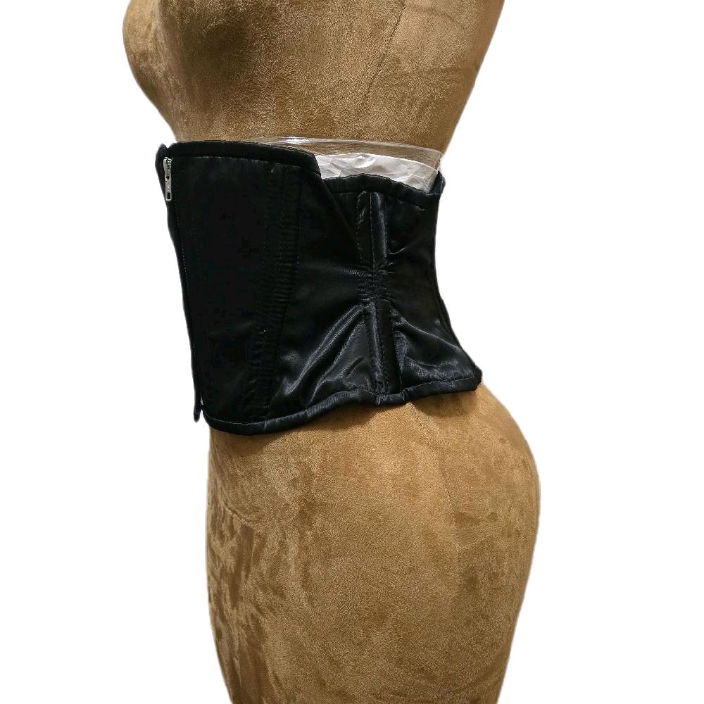 Black Satin Zipper Corset – 28" Waist Goal | 9in length Sleek & Edgy Waspie Belt