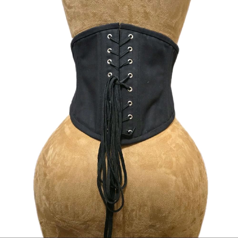 Unisex/Men’s Black Cotton WASPIE Corset | 28" Waist Goal | 9" Length | Buskless