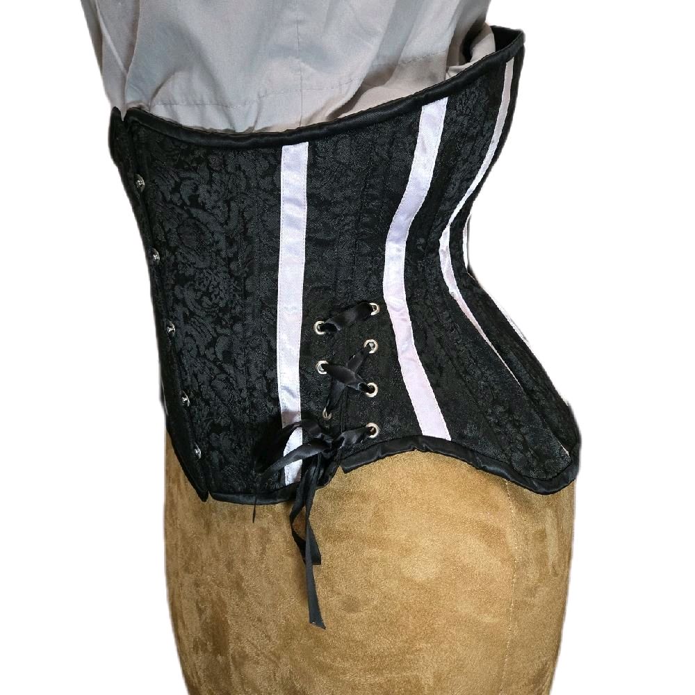 Black & White Striped Brocade Corset| Hip Ties– 32 Waist Goal, 11 Length