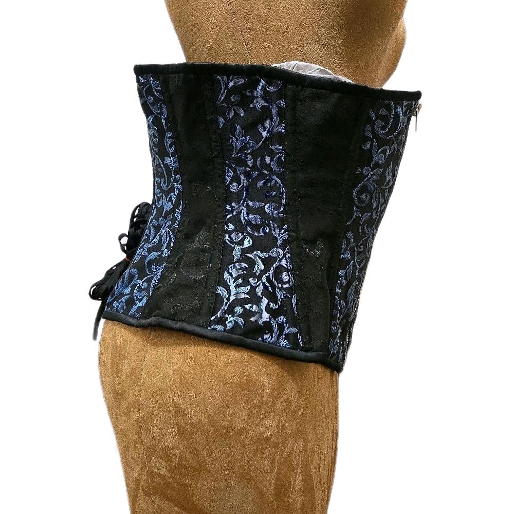Light Blue & Black Brocade Zipper Corset – 36” Waist Goal, 13” Length |