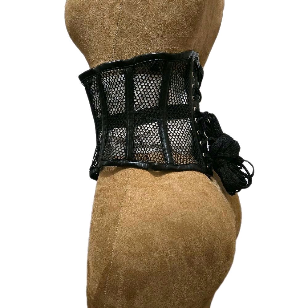 Black Leather & Mesh Corset with Spoonbusk – 26″ Waist Goal, 9.5″
