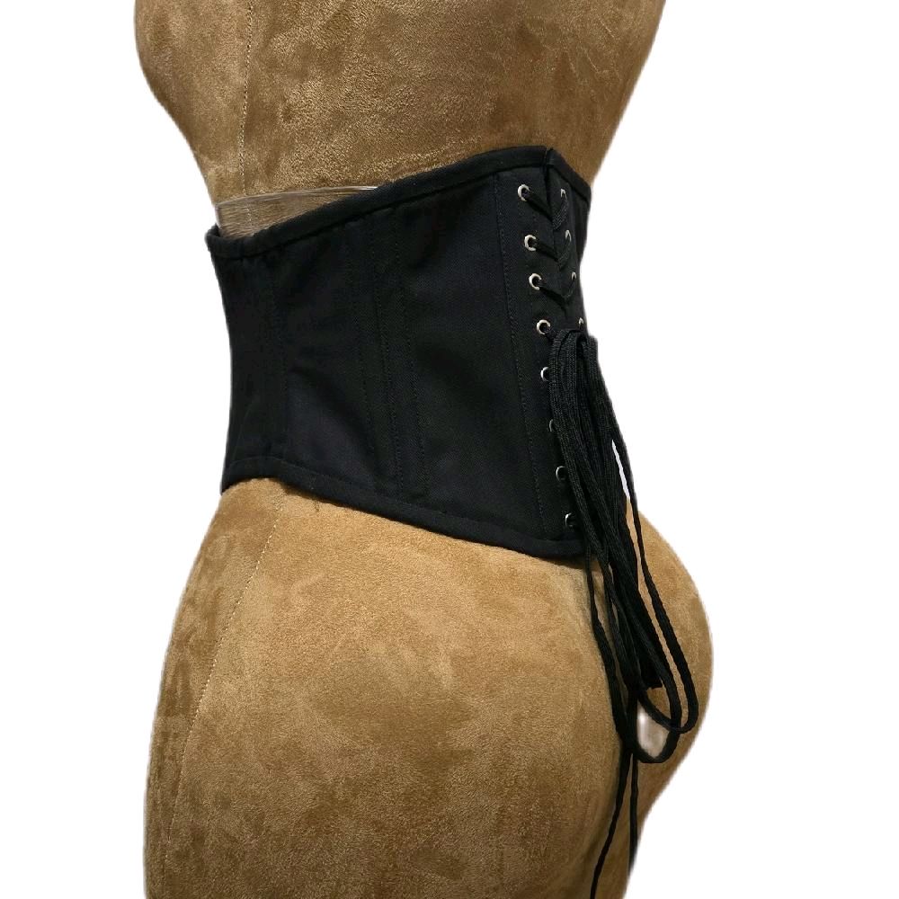 Unisex/Men’s Black Cotton WASPIE Corset | 28" Waist Goal | 9" Length | Buskless