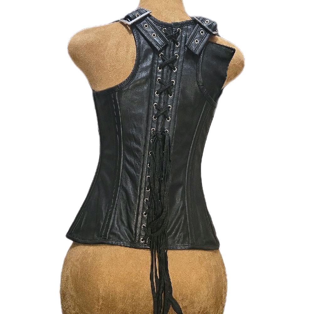 32-Inch Waist Goal | 12.5" Length | Black Leather Underbust Vest Corset | Adjustable Straps & Buckles