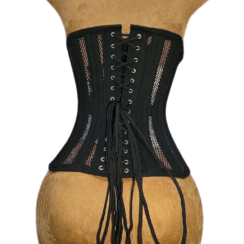 26 Inch Waist Goal Black Cotton & Mesh Corset – 12-Inch Length| Signature Shape CC-700
