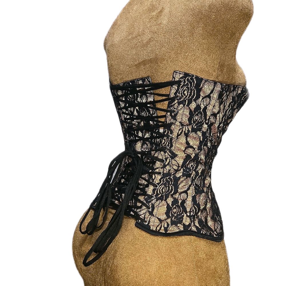 22" Waist Goal| 16" Length Overbust Beige Satin Lace Corset