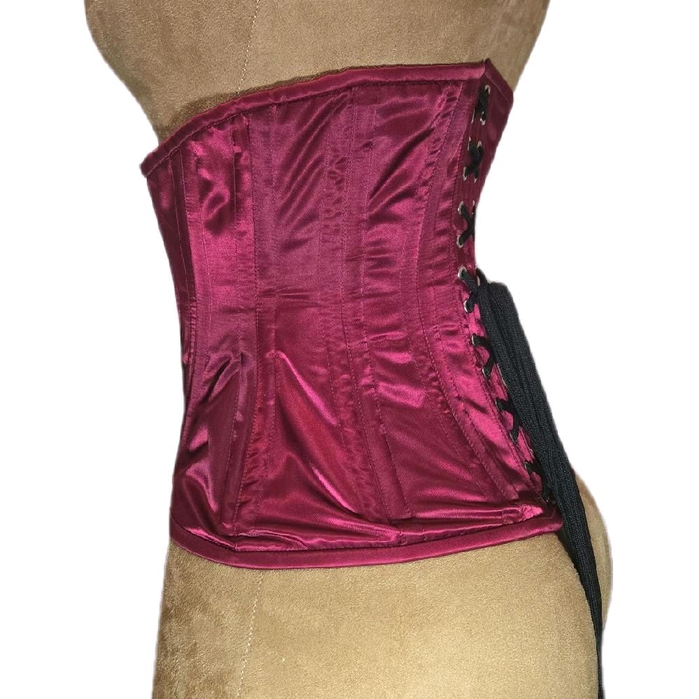 Maroon Wine-Color Satin Waist Training Corset – 26" Waist Goal, 11" Length